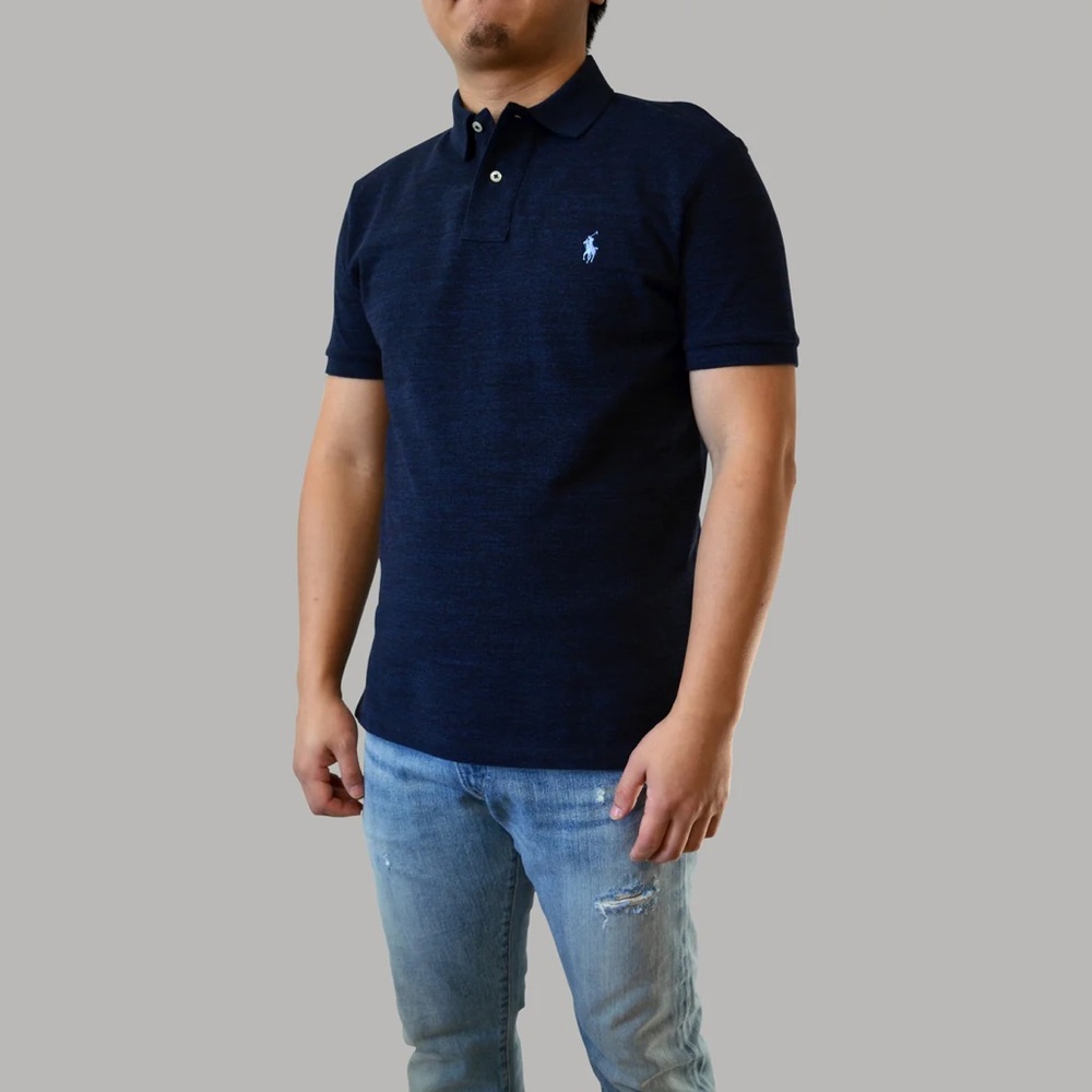 Polo Ralph Lauren Men's Mesh Polo Shirt Custom Slim Fit Navy Blue Large